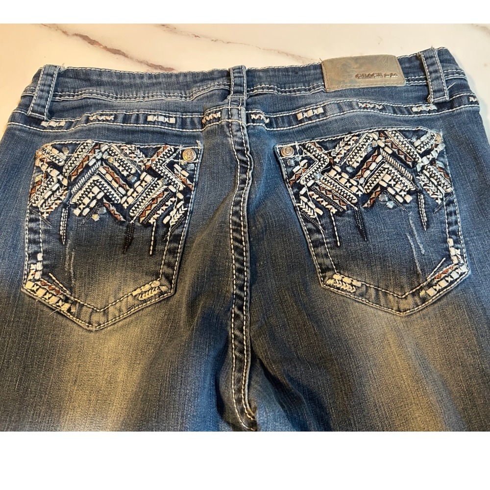 Grace in LA Womens Embroidered Bootcut Jeans Medium Wash Size 32 Western Boho